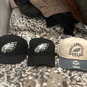 47 Brand Philadelphia Eagles Black and Cream Caps